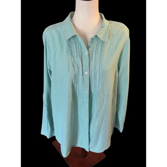 Gingham Embroidered Button Down Shirt XL Uncommon Thread J Jill Women’s Cotton - Picture 1 of 13